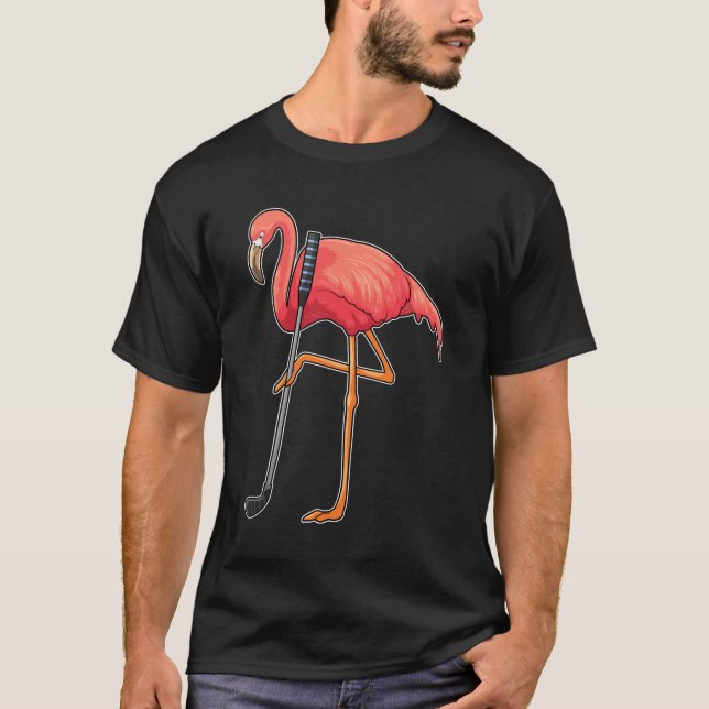 Flamingo at Golf with Golf club T-Shirt (Front)