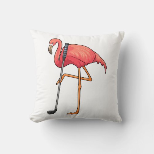 Flamingo at Golf with Golf club Throw Pillow