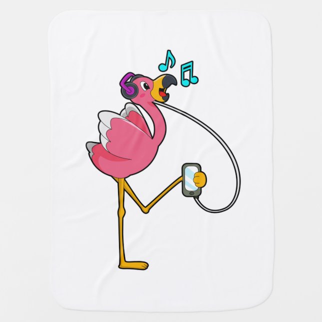 Flamingo at Music with Headphone Baby Blanket (Front)
