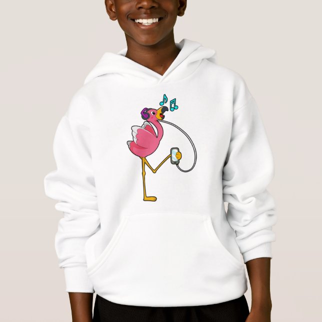 Flamingo at Music with Headphone Hoodie (Front)