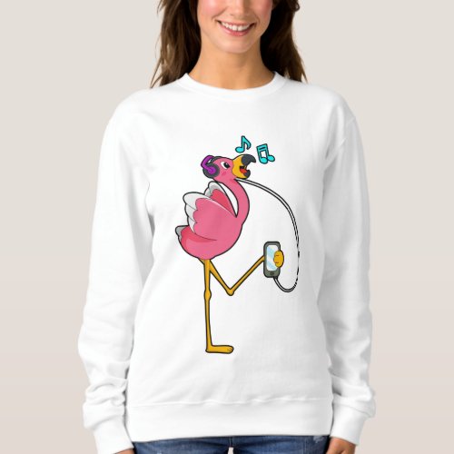 Flamingo at Music with Headphone Sweatshirt