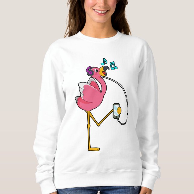 Flamingo at Music with Headphone Sweatshirt (Front)