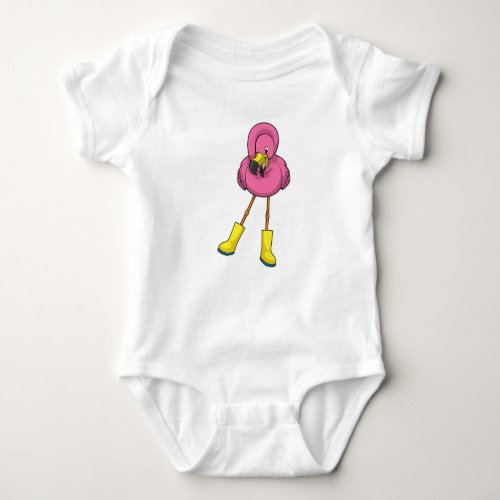 Flamingo at Raining with Rubber boots Baby Bodysuit