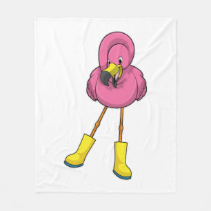 Flamingo at Raining with Rubber boots Fleece Blanket