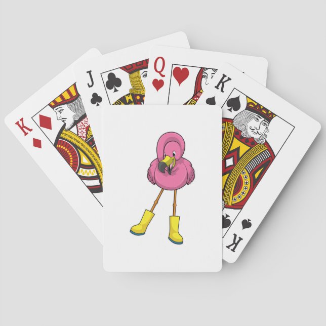 Flamingo at Raining with Rubber boots Poker Cards (Back)