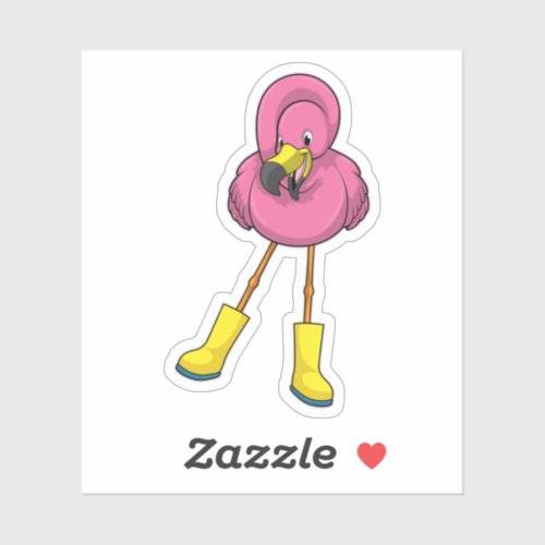 Flamingo at Raining with Rubber boots Sticker