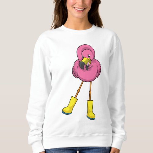 Flamingo at Raining with Rubber boots Sweatshirt