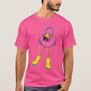 Flamingo at Raining with Rubber boots T-Shirt