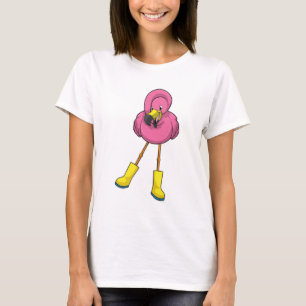 Flamingo at Raining with Rubber boots T-Shirt