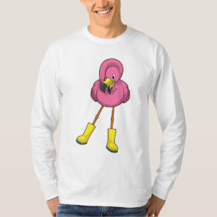 Flamingo at Raining with Rubber boots T-Shirt