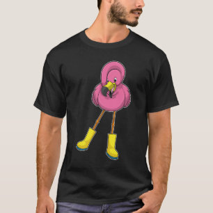 Flamingo at Raining with Rubber boots T-Shirt