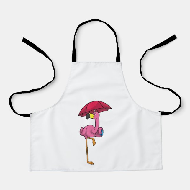 Flamingo at Raining with Umbrella Apron (Front)