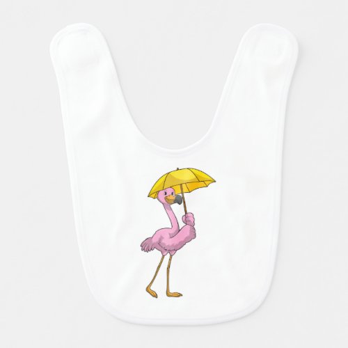 Flamingo at Raining with Umbrella Baby Bib