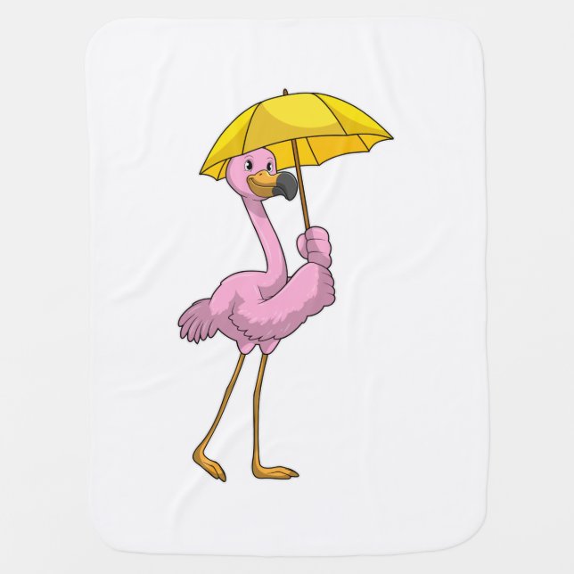 Flamingo at Raining with Umbrella Baby Blanket (Front)