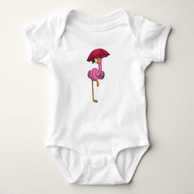 Flamingo at Raining with Umbrella Baby Bodysuit (Front)