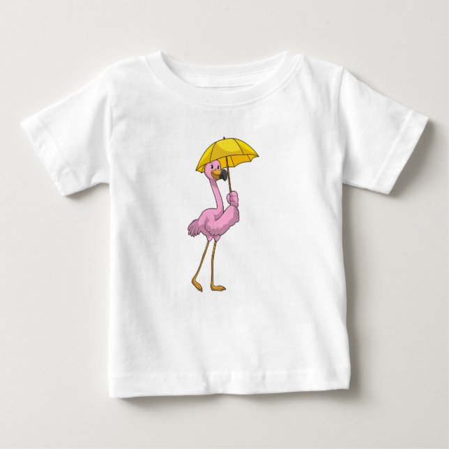Flamingo at Raining with Umbrella Baby T-Shirt (Front)