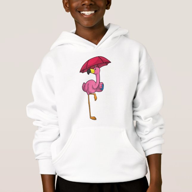Flamingo at Raining with Umbrella Hoodie (Front)