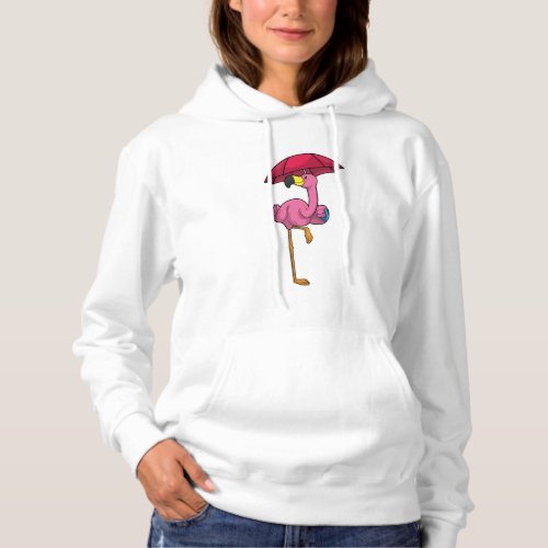 Flamingo at Raining with Umbrella Hoodie