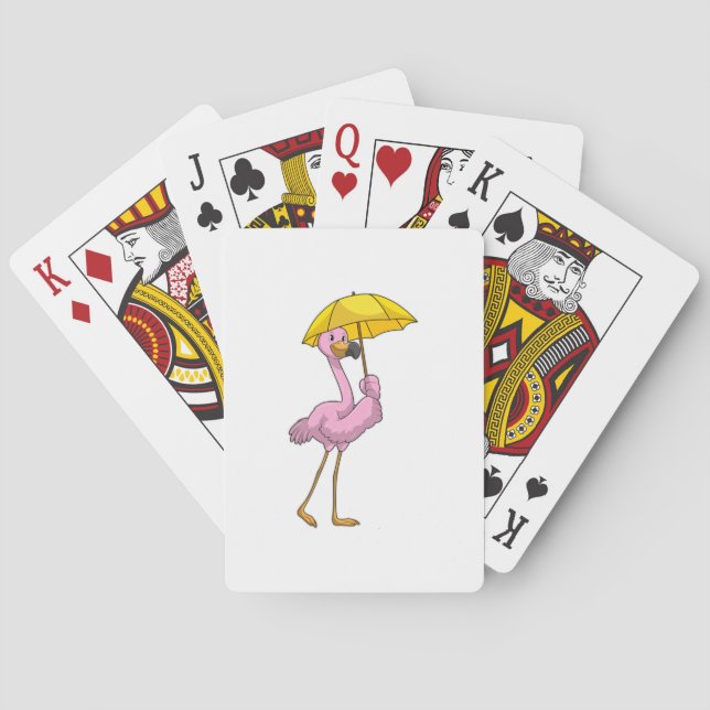 Flamingo at Raining with Umbrella Poker Cards (Back)
