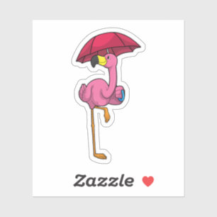 Flamingo at Raining with Umbrella Sticker