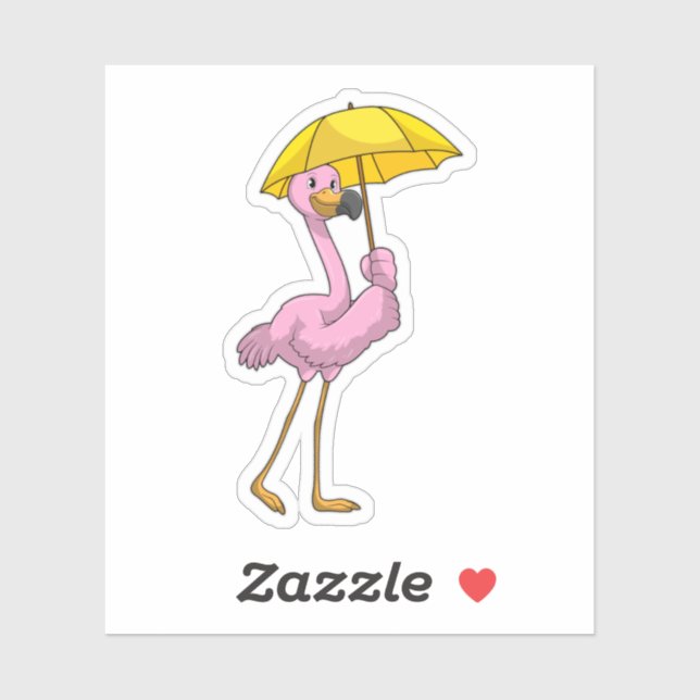 Flamingo at Raining with Umbrella Sticker (Sheet)
