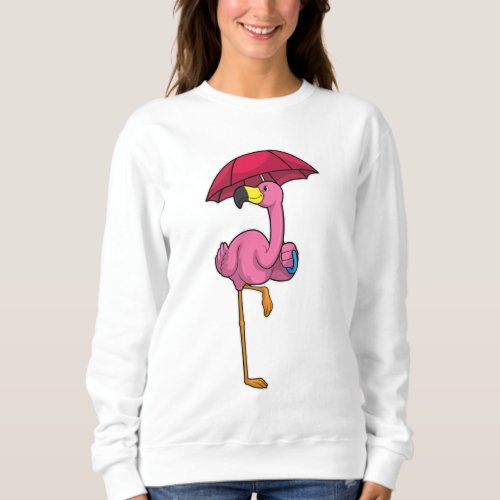 Flamingo at Raining with Umbrella Sweatshirt