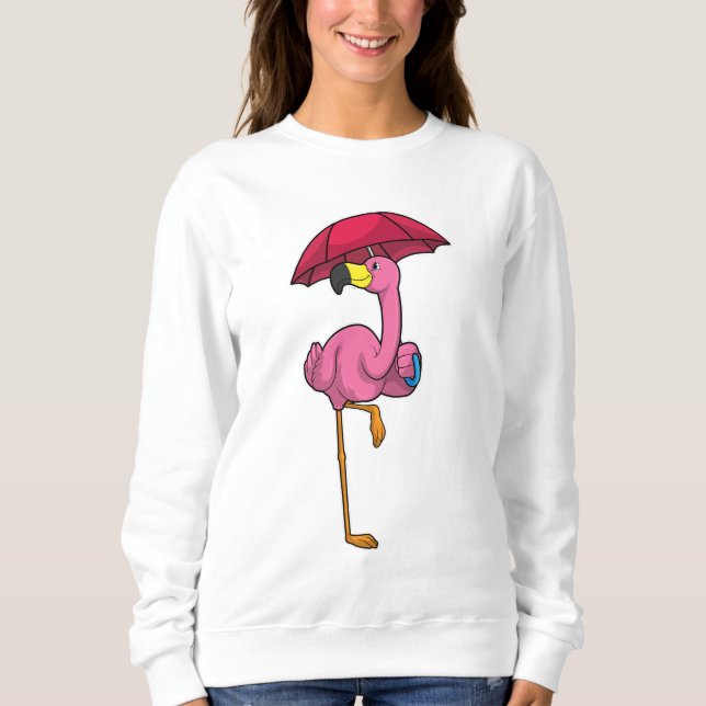 Flamingo at Raining with Umbrella Sweatshirt (Front)