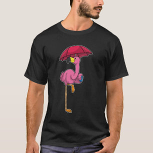Flamingo at Raining with Umbrella T-Shirt