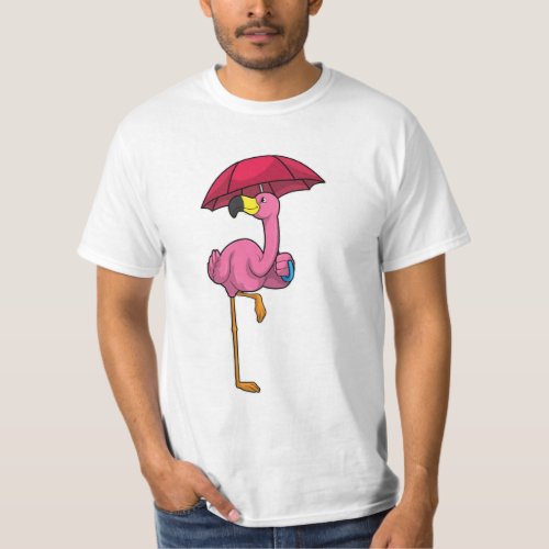 Flamingo at Raining with Umbrella T_Shirt