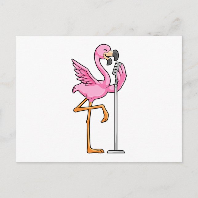 Flamingo at Singing with Microphone Postcard (Front)