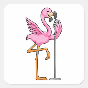 Flamingo at Singing with Microphone Square Sticker