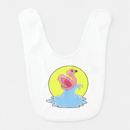 Flamingo at Surfing on Water Baby Bib