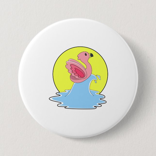 Flamingo at Surfing on Water Button (Front)