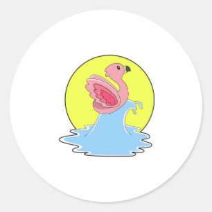 Flamingo at Surfing on Water Classic Round Sticker