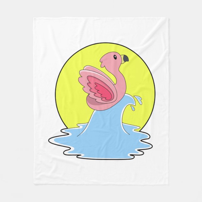 Flamingo at Surfing on Water Fleece Blanket (Front)