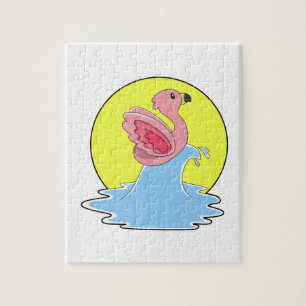 Flamingo at Surfing on Water Jigsaw Puzzle