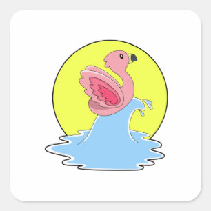 Flamingo at Surfing on Water Square Sticker