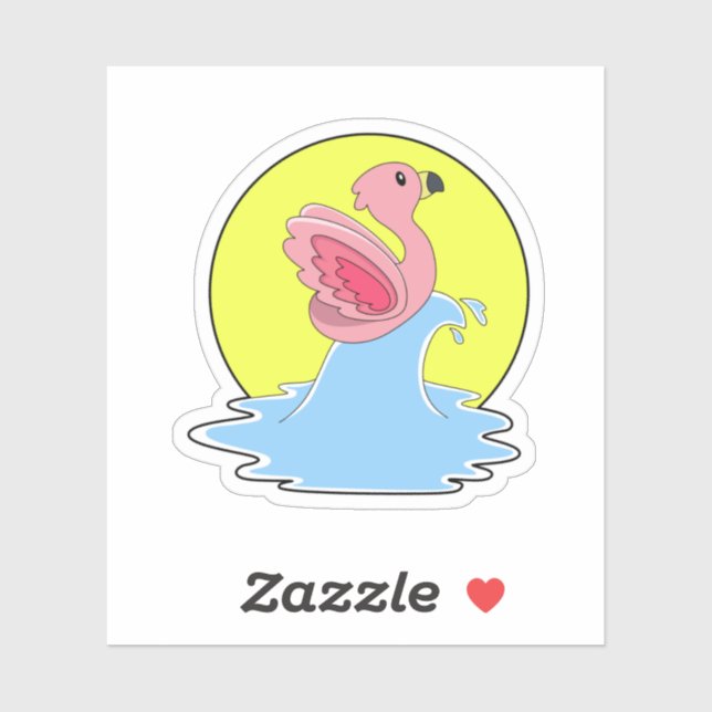 Flamingo at Surfing on Water Sticker (Sheet)