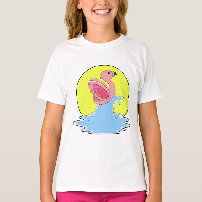 Flamingo at Surfing on Water T-Shirt (Front)