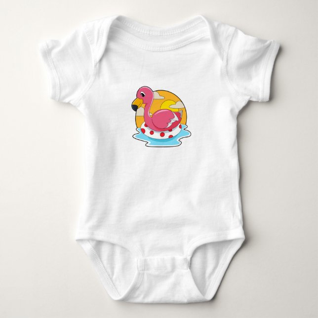 Flamingo at Swimming with Lifebuoy Baby Bodysuit (Front)