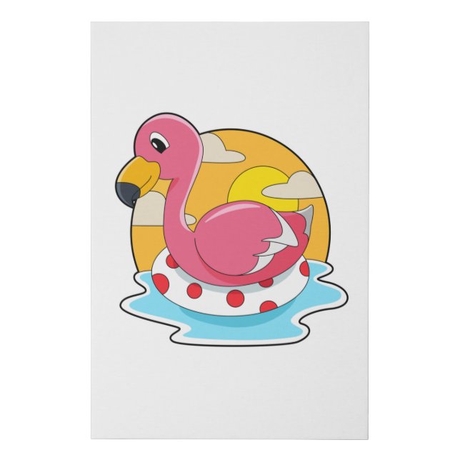 Flamingo at Swimming with Lifebuoy Faux Canvas Print (Front)