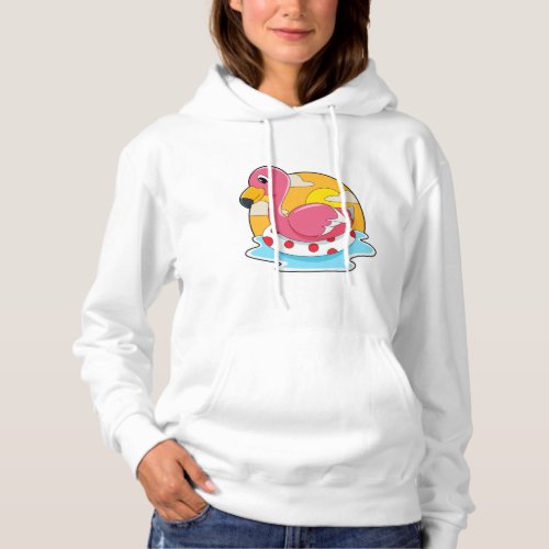 Flamingo at Swimming with Lifebuoy Hoodie