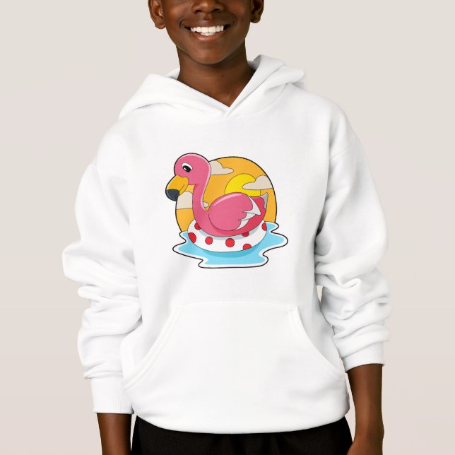 Flamingo at Swimming with Lifebuoy Hoodie (Front)