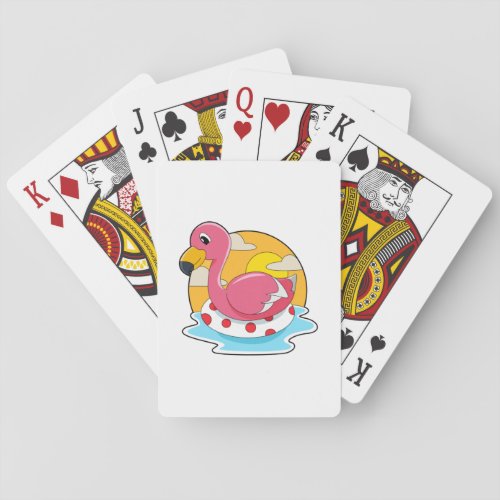 Flamingo at Swimming with Lifebuoy Playing Cards