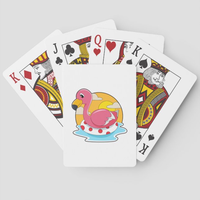 Flamingo at Swimming with Lifebuoy Poker Cards (Back)