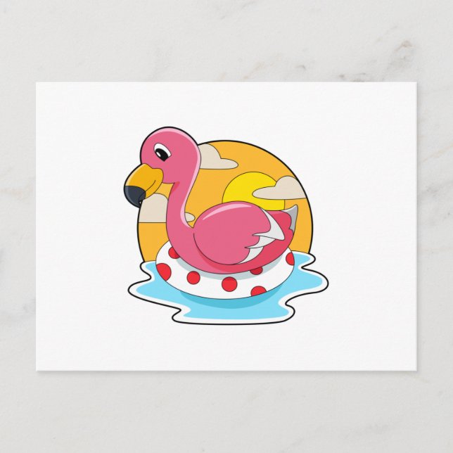 Flamingo at Swimming with Lifebuoy Postcard (Front)
