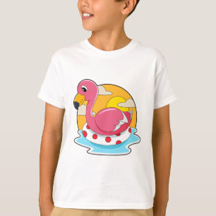 Flamingo at Swimming with Lifebuoy T-Shirt