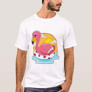 Flamingo at Swimming with Lifebuoy T-Shirt