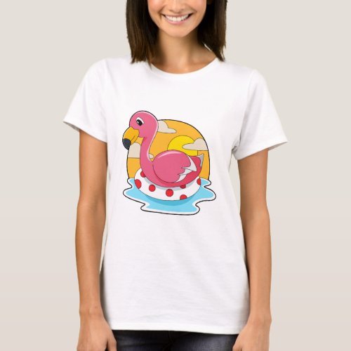 Flamingo at Swimming with Lifebuoy T_Shirt