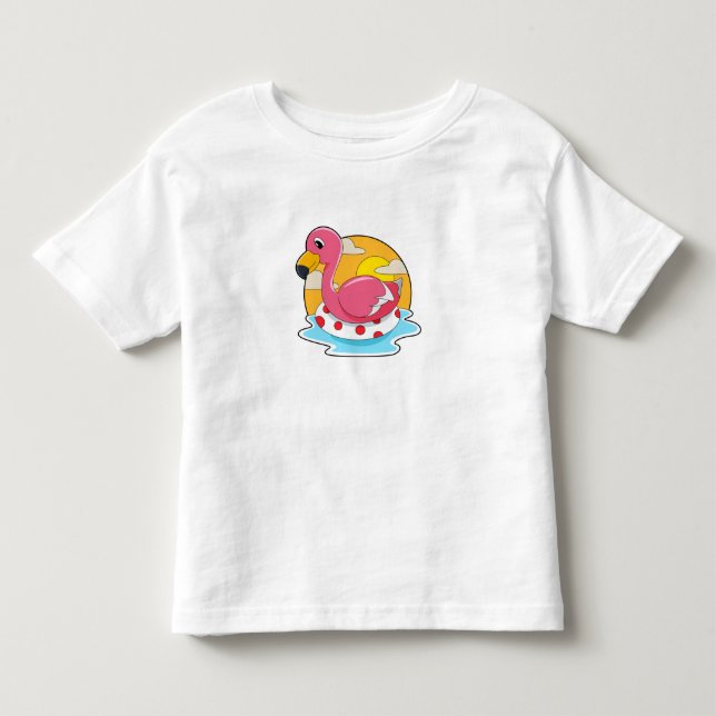Flamingo at Swimming with Lifebuoy Toddler T-shirt (Front)